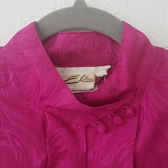 vintage pink Elissa blouse sz 12 shoulder pads cuffs - Picture 2 of 8